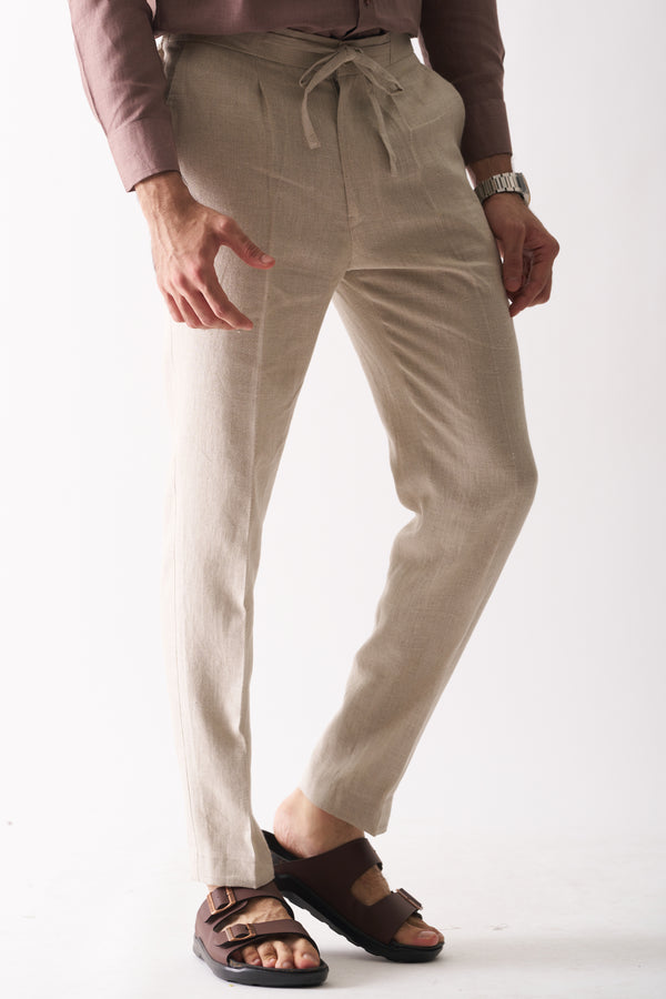 Ivy Beige Pure Linen Pants – StudioSuits